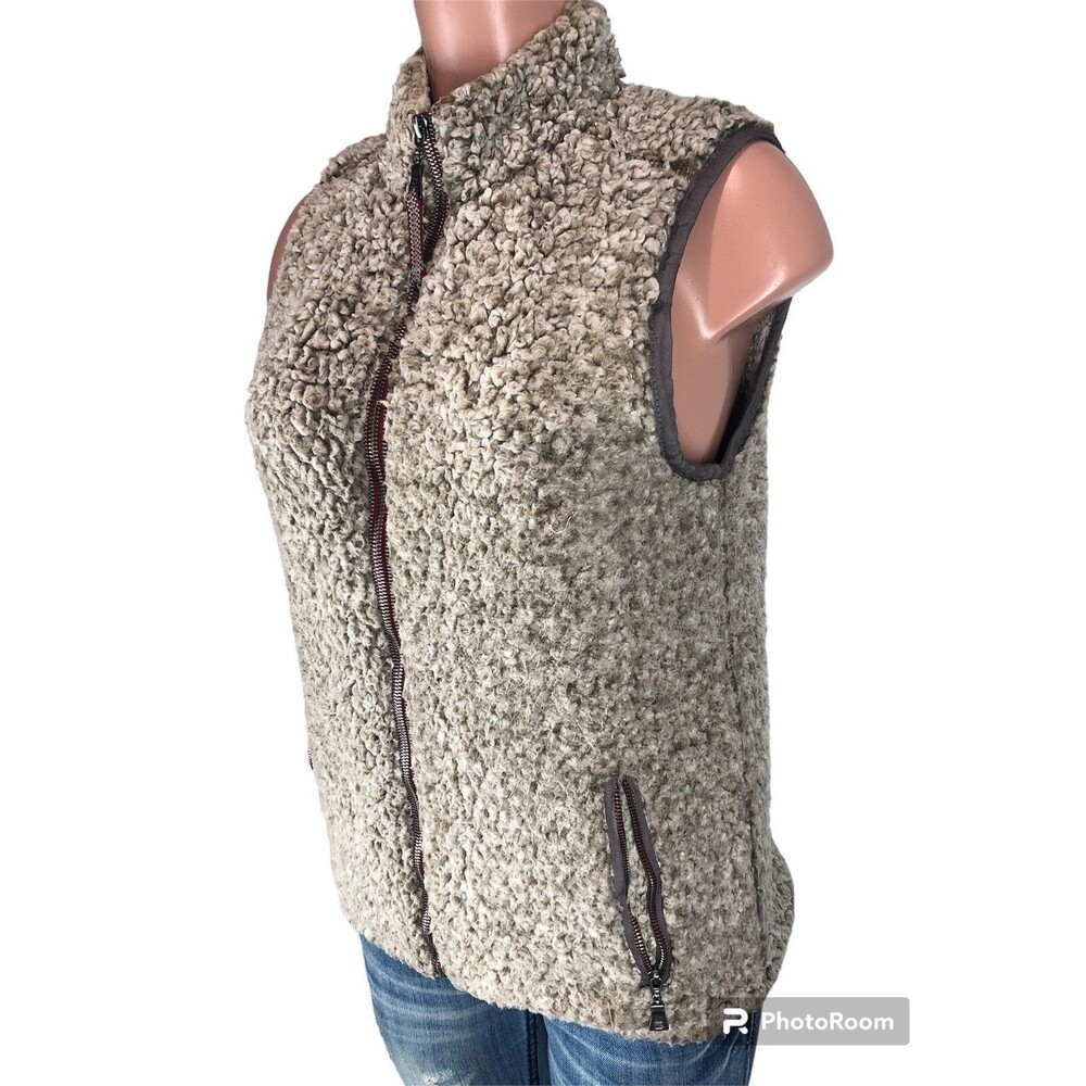 TRUE GRIT Women Vest X-Small  Brown Tipped Double Plush Zip & Pockets - Picture 7 of 13